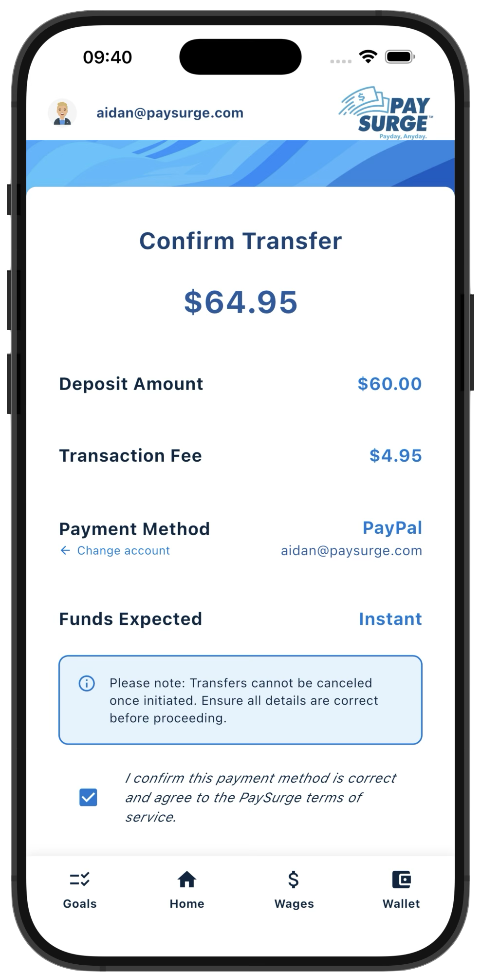 Confirm a transfer in the PaySurge app